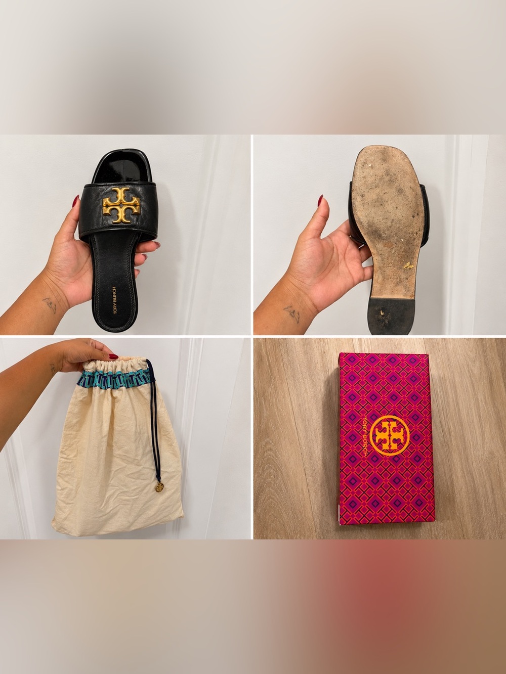 Tory Burch Black Leather Miller Slide with Gold Logo Accent - Picture 1 of 1